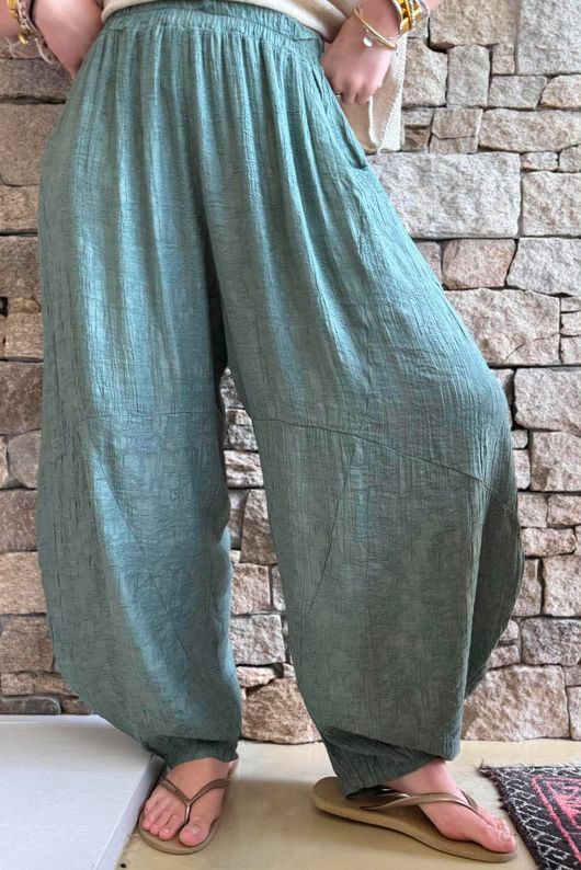 Lalli Damask Classic Tapered Barrel Leg Pant Khaki